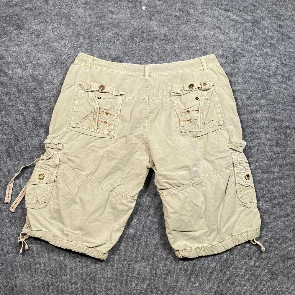 Rebel & Soul Mens Khaki Cargo Shorts Tan Cotton Multi Pocket Red Stitch Size 38